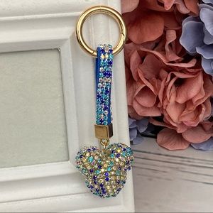 Chic Multicolor Blue Crystal & Leather Mickey Mouse Keychain